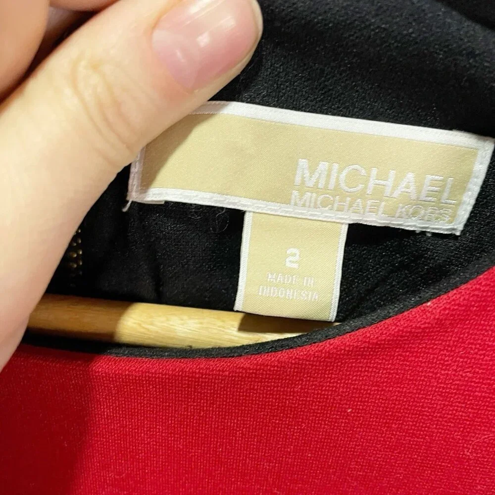 Michael Kors 2 Red Black Colorblock Sheath Dress Long  Sleeve Career  Stretch‎